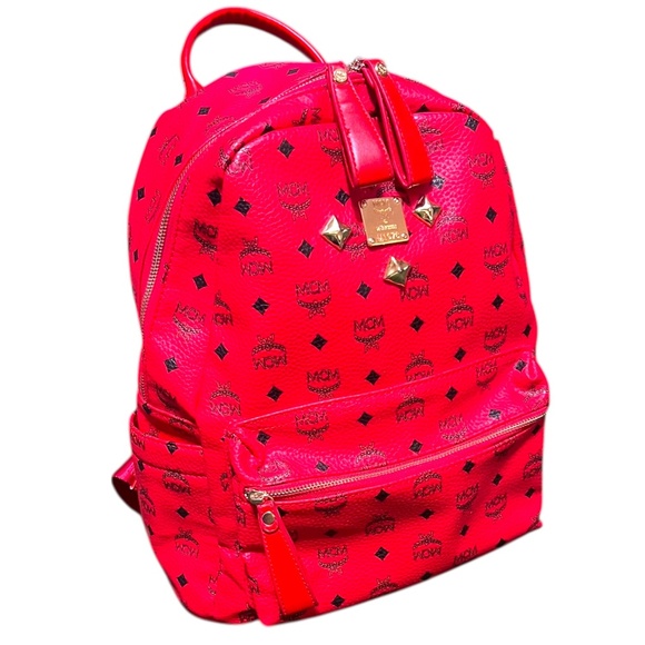 MCM Stark Studded Red Visetos Backpack - Picture 1 of 4